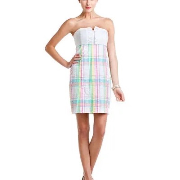 LILLY PULITZER Franco Plaid strapless dress size 4 - Picture 3 of 11